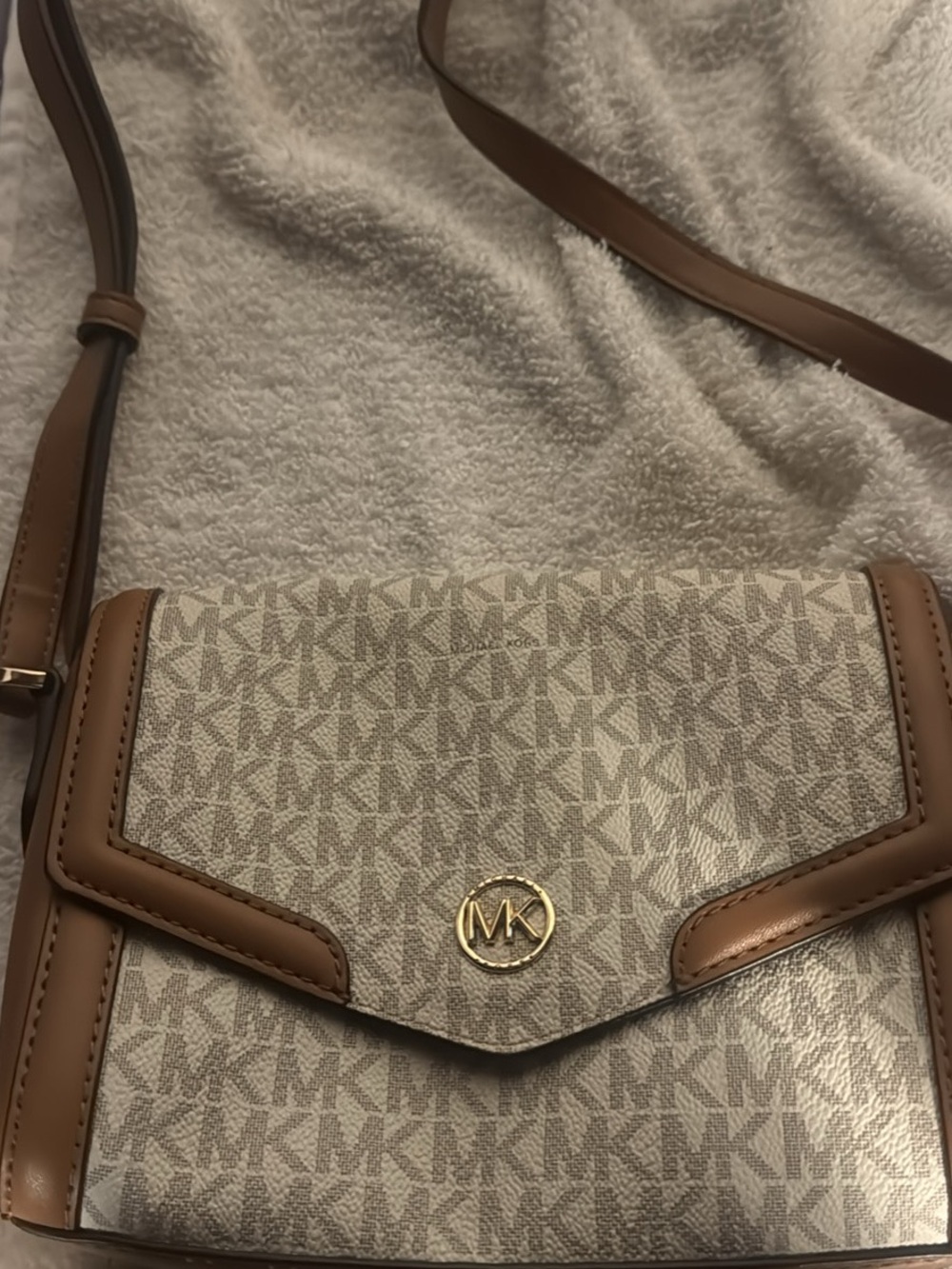 Michael Kors Beige & Brown Signature MK Crossbody